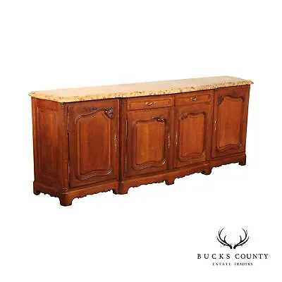 Antique French Louis XV Style Breccia Marble Top Long Oak Sideboard • $3295