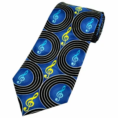 £13.99 • Buy THE TIE STUDIO - Clef In Circles Repeat Pattern On Blue, Music Men's Novelty Tie