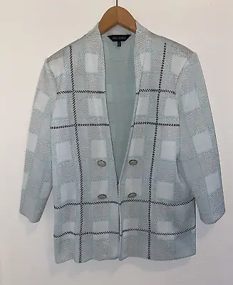 Ming Wang Soft Teal White Black Checked Blazer Jacket Button Size Large • $24