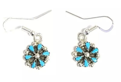$24.99 • Buy Zuni Handmade Sterling Silver Turquoise Dangle Earrings