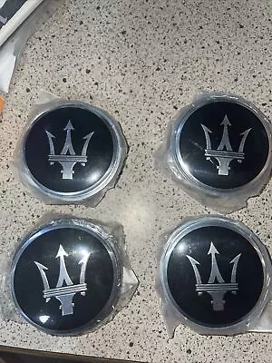 4pcs MASERATI QP & GHIBLI GTS BLACK W/ CHROME WHEEL CENTER CAP • $32