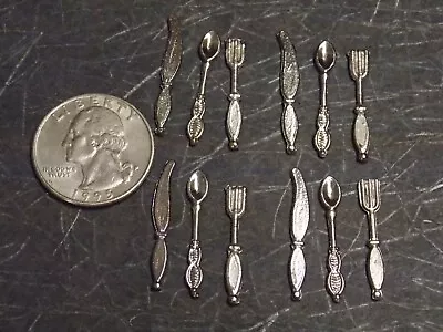 Dollhouse Miniature Silverware Set Of 12 Fork Spoon & Knife Sets 1:12 Scale D285 • $6.99