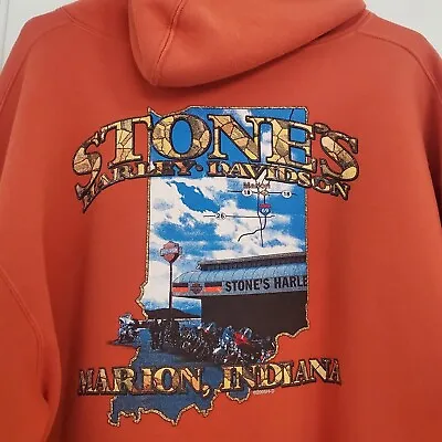 HARLEY DAVIDSON Hoodie Orange XL Stone's Marion Indiana 2005 • $39.99