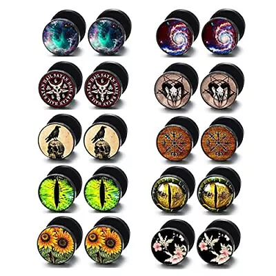 10 Pairs Stainless Steel Men Earrings Studs Fake Gauges Ear Piercing Plugs Tu... • $18.22