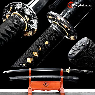 40''Clay Tempered T10 Black Blade Katana Japanese Samurai Functional Sharp Sword • $89