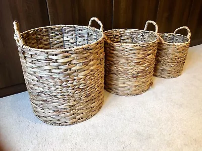 £24.99 • Buy Grey Brown Round Large Rattan Wicker Hand Made Storage Baskets Home French Chic