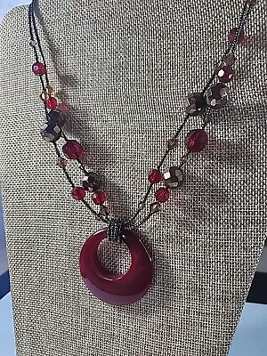 Lia Sophia Maroon Burgunday Round Necklace  Unique Jewelry 16 Inch • $11.60