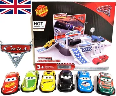9 Pcs Disney Cars 3 Lightning McQueen Racer Car Parking Lot Kids Toy Collection • £12.88