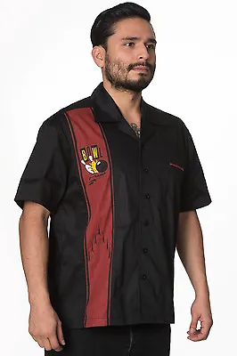 Mens Bowling Shirt Size M L XL 1950s Retro Vintage Rockabilly Style Panel BANNED • £34.97