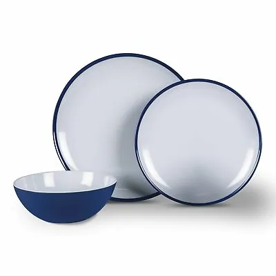 12 Piece Dinner Set Melamine Plates Bowls Motorhome Caravan Picnic Crockery Blue • £41.99