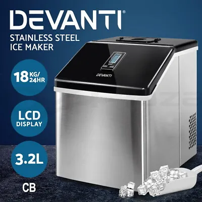 Devanti 3.2L Portable Ice Maker Commercial Ice Cube Machine Stainless Steel • $239.95