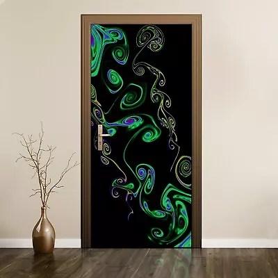 £46.95 • Buy Removable Door Sticker Mural Decal Painting Abstract Black Waves Picture