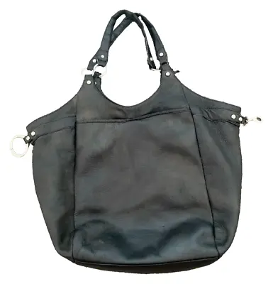 Oroton XXL Leather Bag Black Tote Shoulder Oversized Large Handbag Silver Hardwa • $85