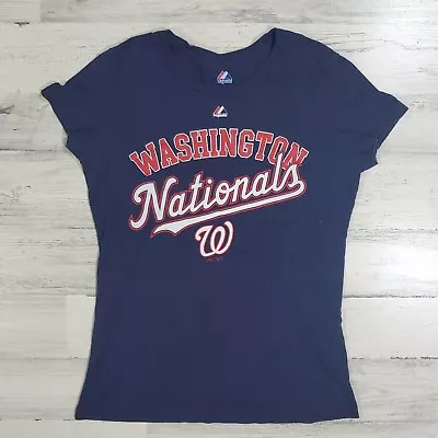 Majestic Washington Nationals Tee Shirt Womens Medium Blue 100% Cotton Pullover • $4.40