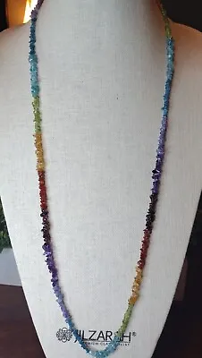 Chuck Clemency Signed STS Sterling Silver RAINBOW GEMSTONE  Chip Necklace 36  • $119