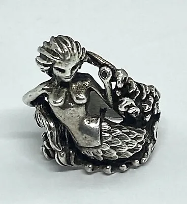 Vintage Sterling Silver Mermaid Modernist Chunky Ring Size 8  18.81g • $215