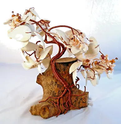 VTG Copper Wire Carved Shell Bonsai Tree Wood Driftwood Base Beach Zen Sculpture • $35