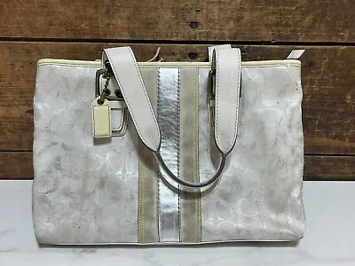 Coach Signature 2181 Limited Ed. Metallic Silver Slim Tote Bag W/Yellow Trim • $35