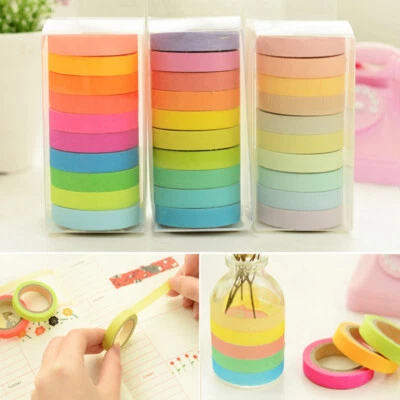 $5.13 • Buy 10 Rolls Paper Washi Masking Tape Rainbow Colours Sticky Decoration DIYG