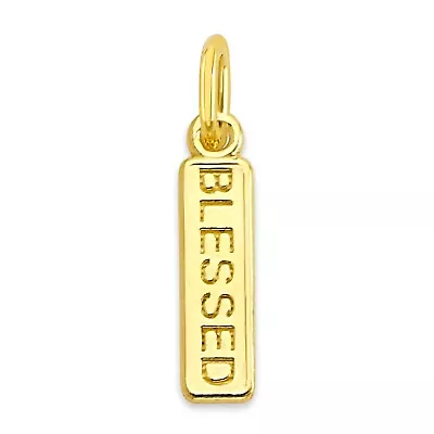 Solid 10k/14k Gold 'Blessed' Engraved Rectangle Charm - Inspirational Jewelry • $40