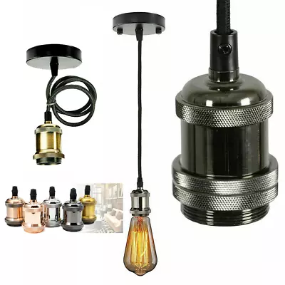 Kitchen Bar Vintage Hanging Pendant E27 Base Lamp Holder Pendant Cord Light Kit • $7.36