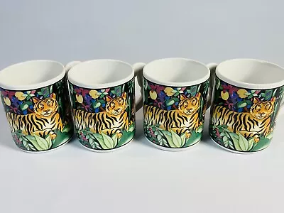 Vitromaster Sue Zipkin Rain Forest Set Of 4 Coffee Mug Cups Tiger Bird Handle • $26.69