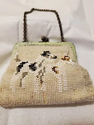 Antique Vintage Micro Beaded Cream Coin Purse With 2 Dogs • $55.50