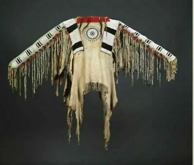 Old American Handmade Beige Buckskin Suede Beaded Powwow Regalia War Shirt  N4 • $178.20