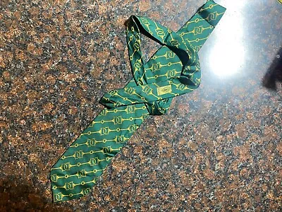 Gucci Green & Gold Keychain Print Silk Neck Tie Classic Fit Mint! • $79.95