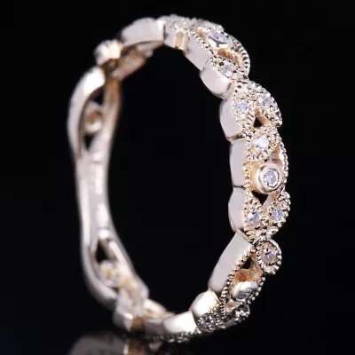 Vintage Pave Bezel Diamonds 925 Sterling Silver Elegant Women Anniversary Band • $178