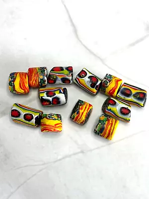 12 Antique African Venetian Millefiori Colorful Yellow Red Trade Beads • $100