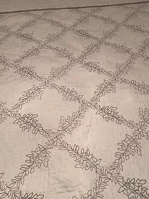 Vintage Inspired Heirloom Embroidered  Quilt 87x85 Queen #471 • $19.95