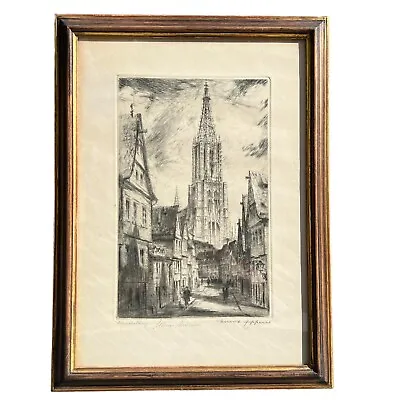 £29.49 • Buy Vintage Framed Ernst Zipperer 1930 Etching Art   Ulmer Münster   Cityscape