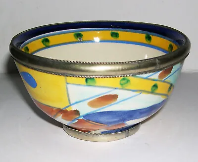 £45 • Buy Safi Handmade Pottery Morocco - Vibrant Twin Metal Banded Abstract Design Bowl.