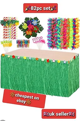 £10.99 • Buy 87pc Elcoho Luau Grass Table Skirt Set Hawaiian Party Decorations *BRAND NEW*