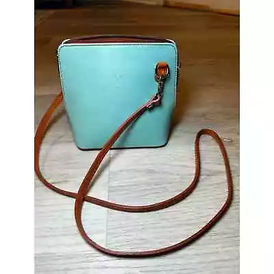 Vera Pelle Italian Leather Small Crossbody Bag Light Turquoise Blue • $75