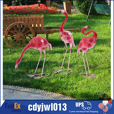 3 Pack Vintage Garden Flamingo Statue Metal Sculpture Pink Animal Yard Art  • $55.10