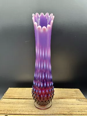 Vintage Fenton Plum Hobnail Opalescent Art Glass Flower Swung Vase • $250