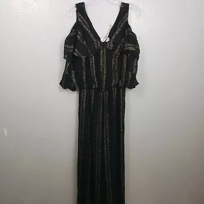 NEW Soft Surroundings Avedon Jumpsuit Metallic Cold Shoulder Sz Med Boho Spring • $24.99