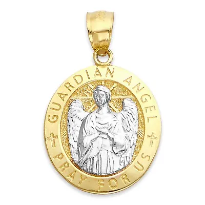 Real Solid Two-Tone Gold Guardian Angel Pendant With Engraving In 10k Or 14k • $127.49