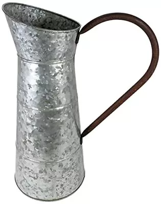 Large Galvanized Metal Pitcher Vase 15.6  Tall Rustic Look For Country And ... • $29.99