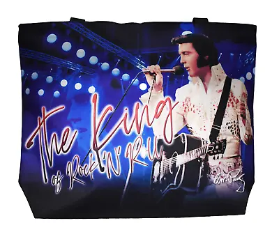 Elvis Presley Tote Bag Purse Handbag 17.8”  X 14” Blue King Of Rock & Roll • $22.49