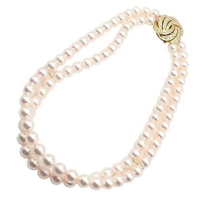 Authentic! Mikimoto 18k Yellow Gold Diamond Double Strand 8mm Pearl Necklace • $12500