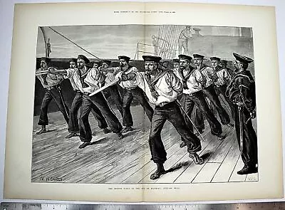 1878 Woodblock Print  The British Fleet In The Sea Of Marmora: Cutlass Drill  • $46.61