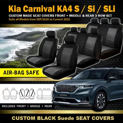 Black Kia Carnival KA4 Custom SEAT COVERS 3 Row Set S Si SLi MY21 Sep/2020-2024 • $187.06