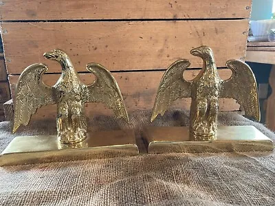 Pair Of Bright Brass Spread Eagle Bookends Virginia Metalcrafters 8-14 • $59.95