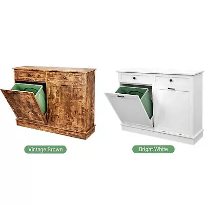 Double Tilt Out Trash Can Cabinet Bin Holder Kitchen Storage Laundry Sorter • $146.99