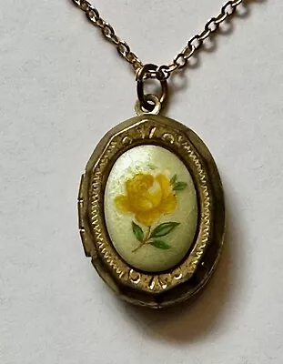 Mother's Day Vintage Locket Brass W Yellow Flower Charm 3/4 Of 1 Necklace 18  GP • $9.95