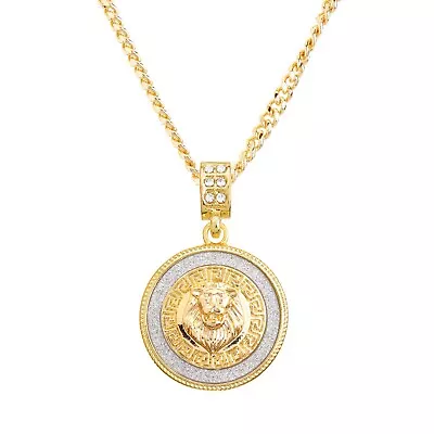 Men's Lion Head Iced Medallion Pendant 20 Inch Cuban Chain Necklace CP 2048 • $11.99