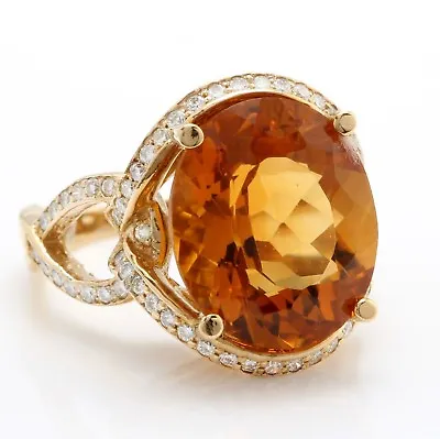 $1299 • Buy 9.70 Carat Natural Madeira Citrine And Diamonds In 14K Solid Yellow Gold Ring
